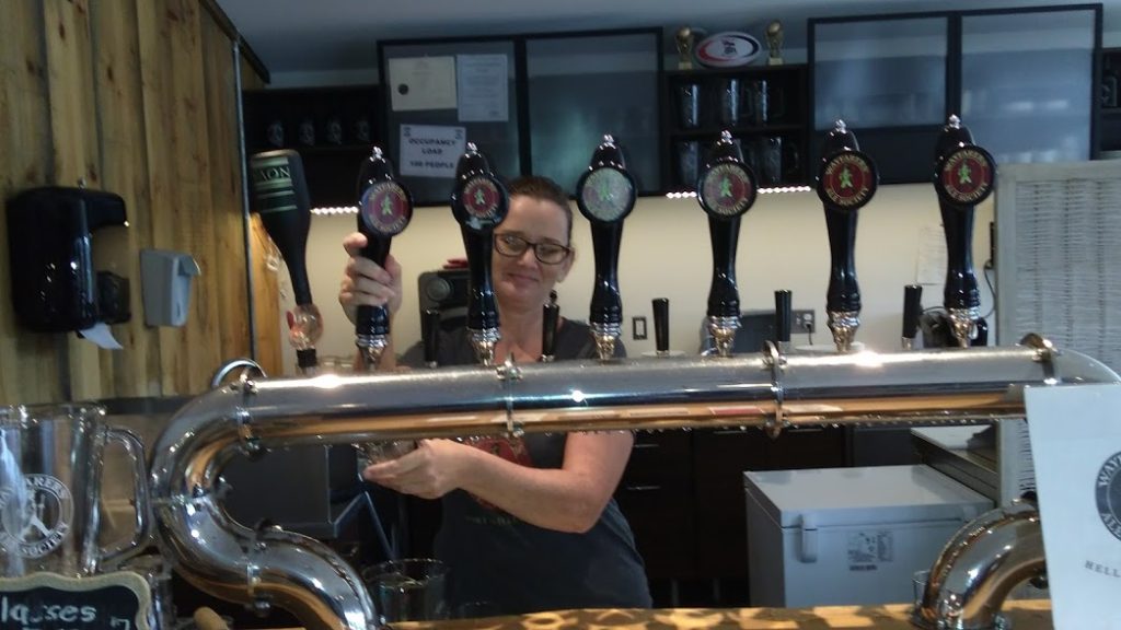 Heather pulling a brew.Wayfarers Ale,Port Williams